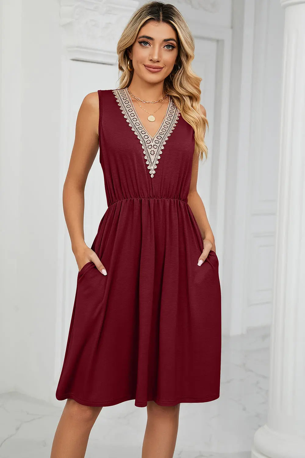 Pocketed V-Neck Wide Strap Dress -BazaarBey - www.shopbazaarbey.com