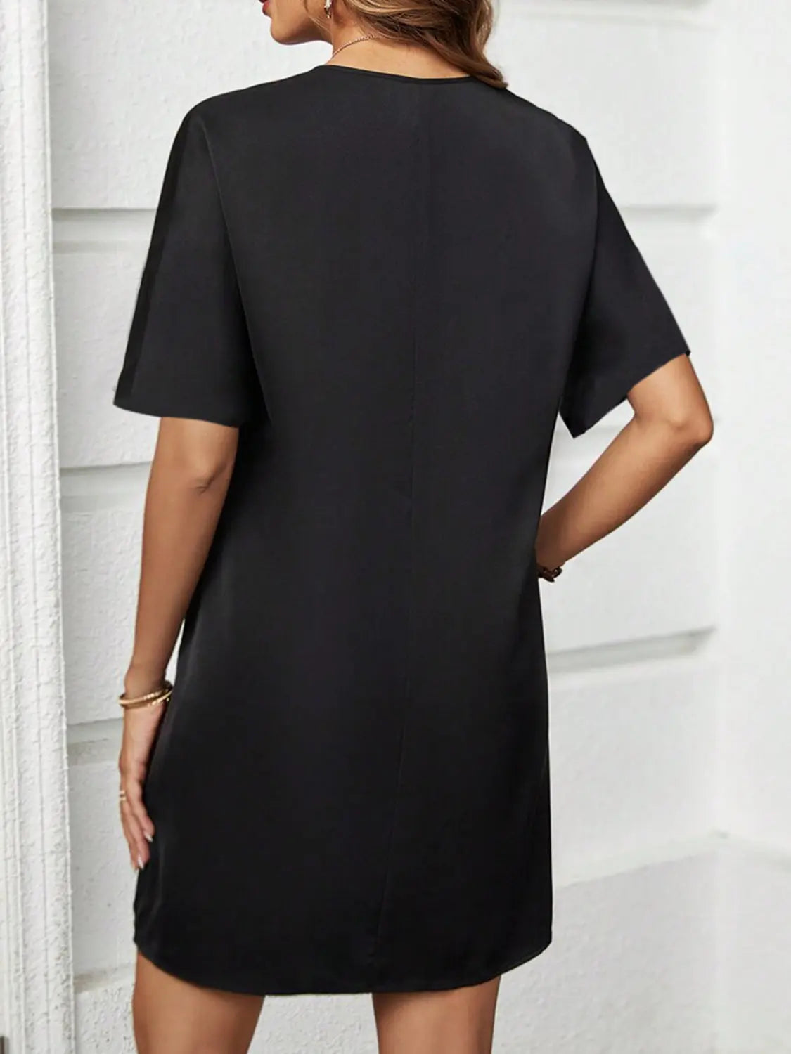 V-Neck Short Sleeve Mini Dress -BazaarBey - www.shopbazaarbey.com