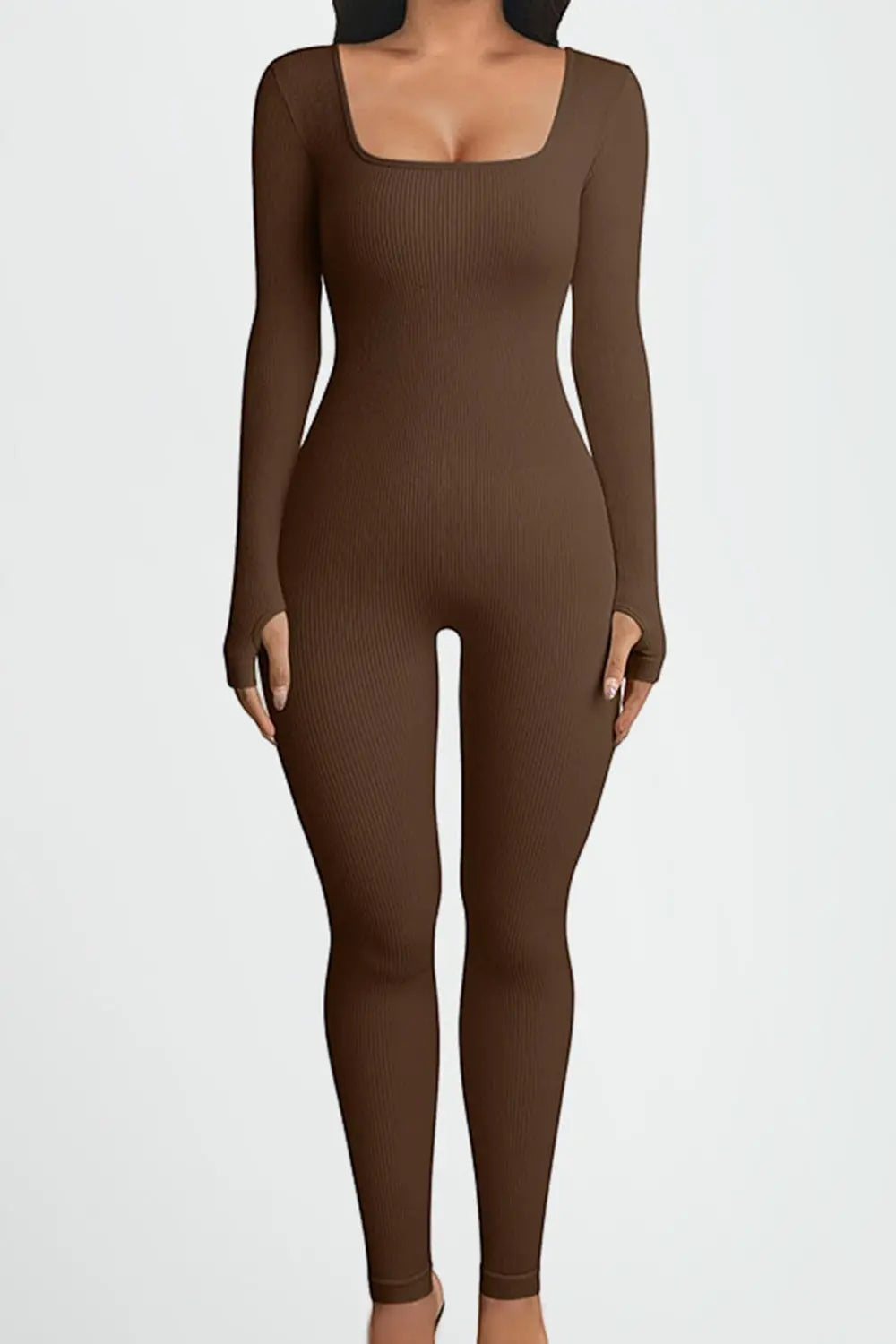 BazaarBey Square Neck Long Sleeve Active Jumpsuit 
