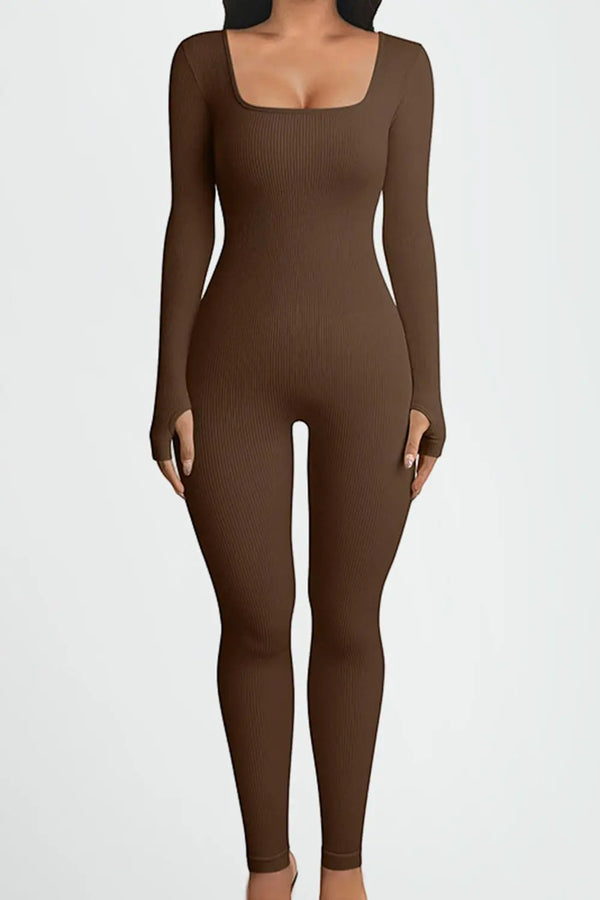 BazaarBey Square Neck Long Sleeve Active Jumpsuit 