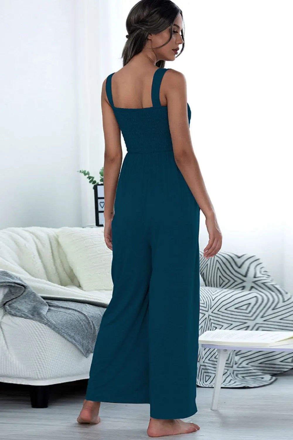 Square Neck Sleeveless Pocket Jumpsuit Trendsi