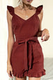 BazaarBey Tie Belt V-Neck Ruffled Romper 