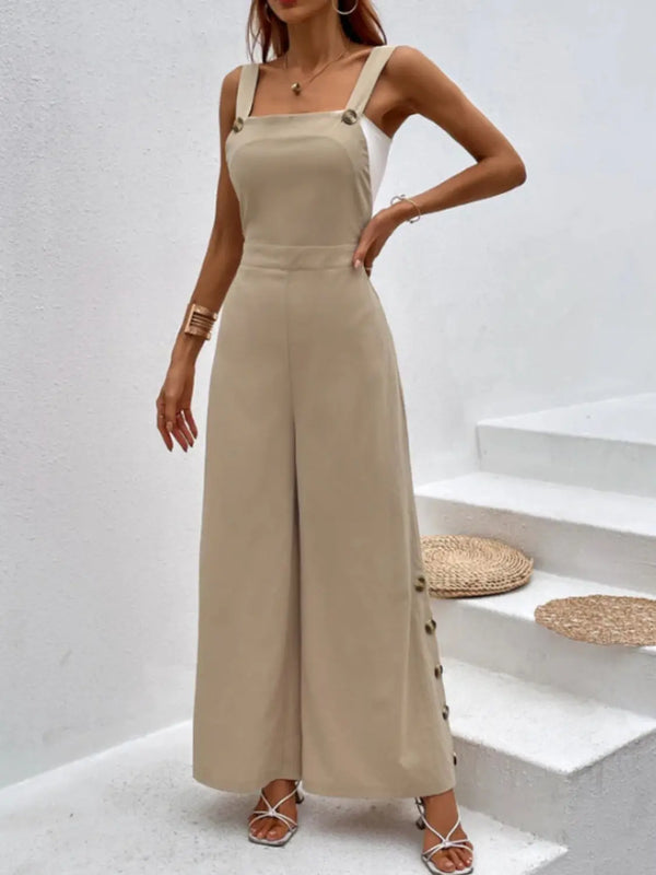 BazaarBey Side Decor Button Wide Leg Overalls 