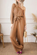 Texture Single Shoulder Tie-Waist Jumpsuit Trendsi