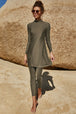 BazaarBey Slit Mock Neck Long Sleeve Top and Pants  Set 