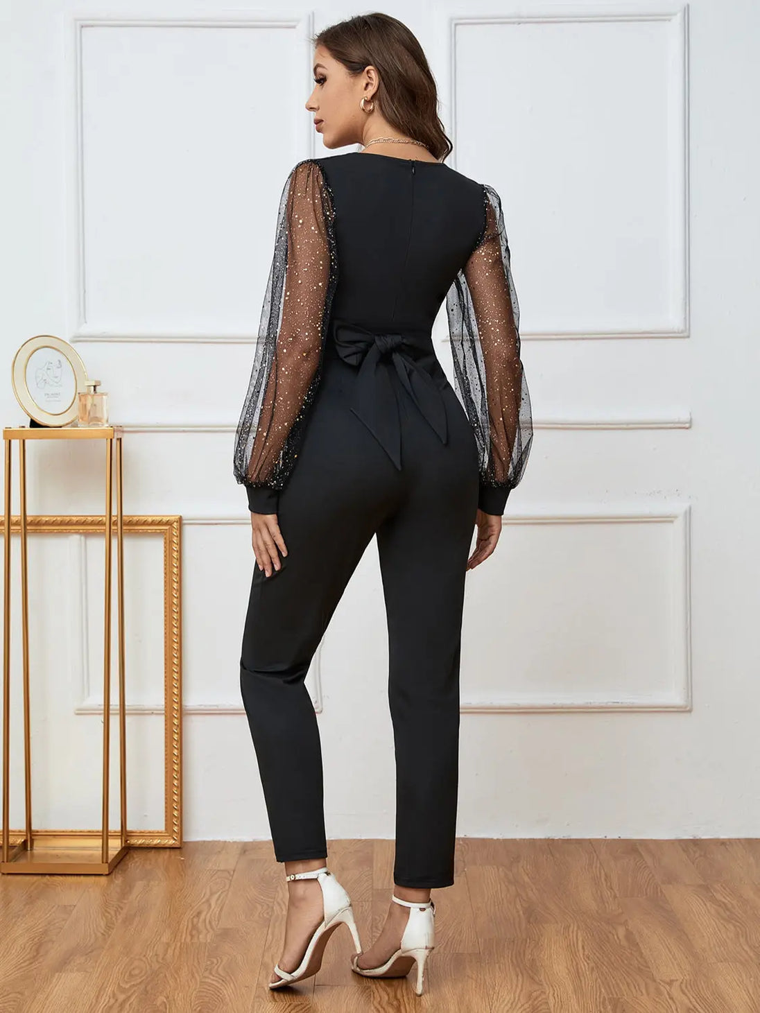 Plunge Long Sleeve Jumpsuit Trendsi