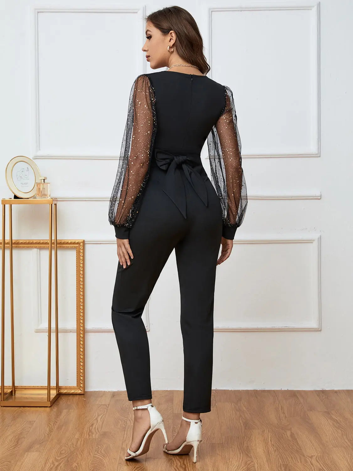 Plunge Long Sleeve Jumpsuit Trendsi
