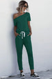 Asymmetrical Neck Tied Jumpsuit with Pockets Bazaarbey