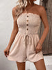 BazaarBey Decorative Button Smocked Strapless Romper 