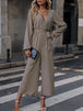 BazaarBey Printed Surplice Neck Tie Waist Wide Leg Jumpsuit 