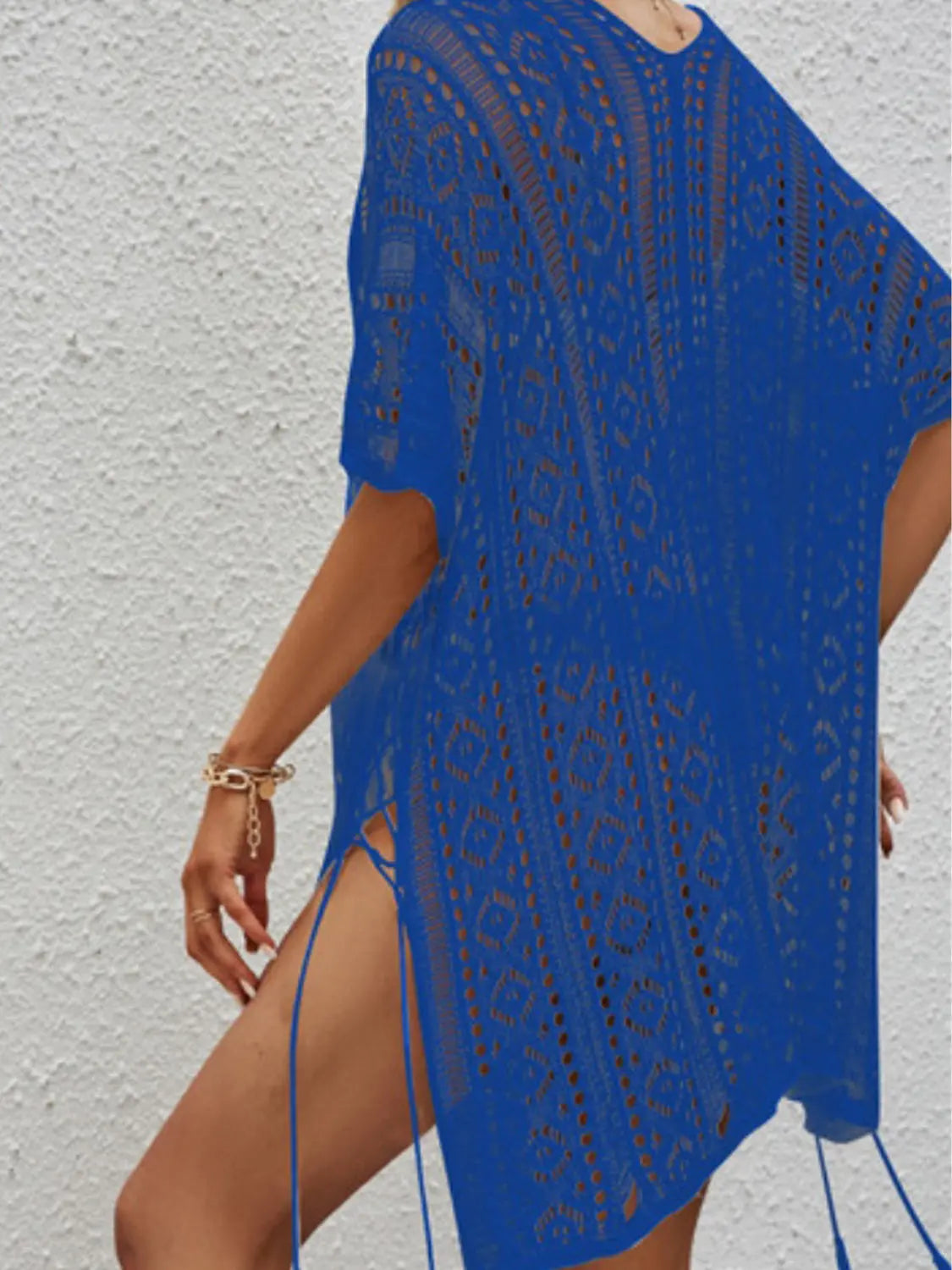 Openwork V-Neck Short Sleeve Cover Up Trendsi