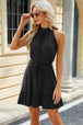 Ruched  Neck Tie Waist Mini Dress -BazaarBey - www.shopbazaarbey.com