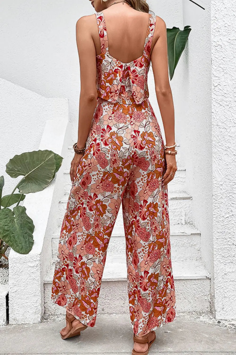 Floral Square Neck Sleeveless Jumpsuit Trendsi