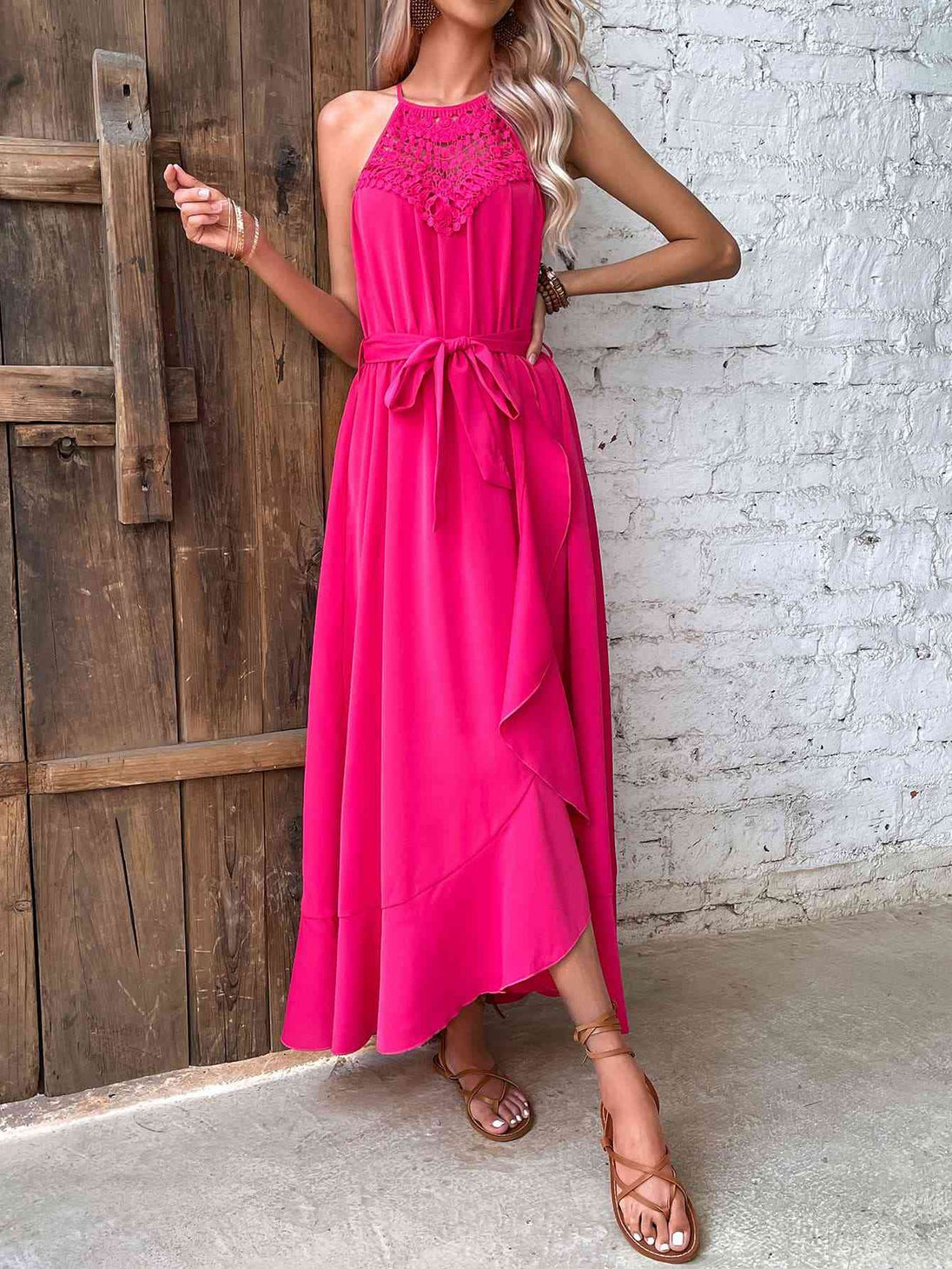  Neck Tie Belt Dress -BazaarBey - www.shopbazaarbey.com