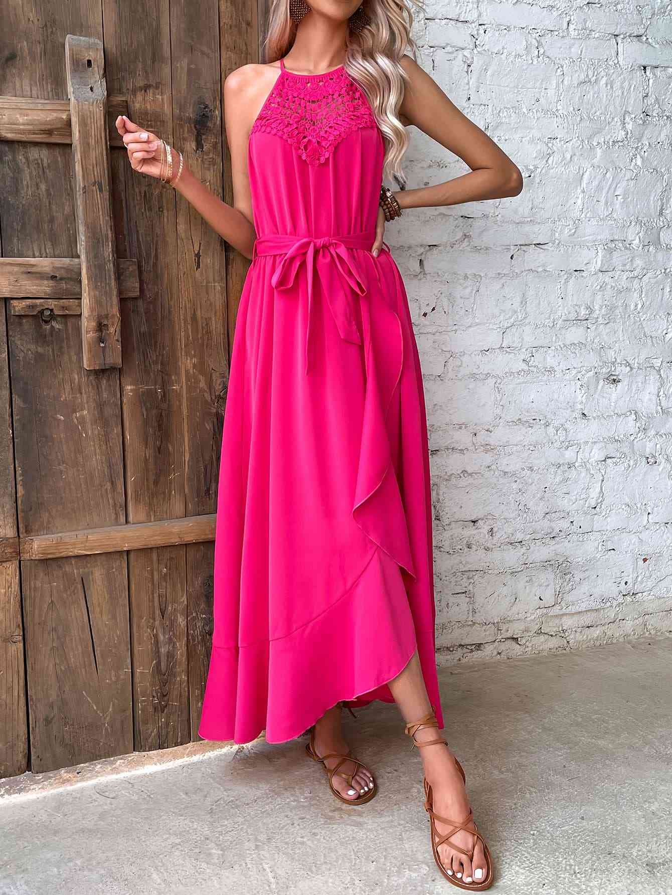  Neck Tie Belt Dress -BazaarBey - www.shopbazaarbey.com