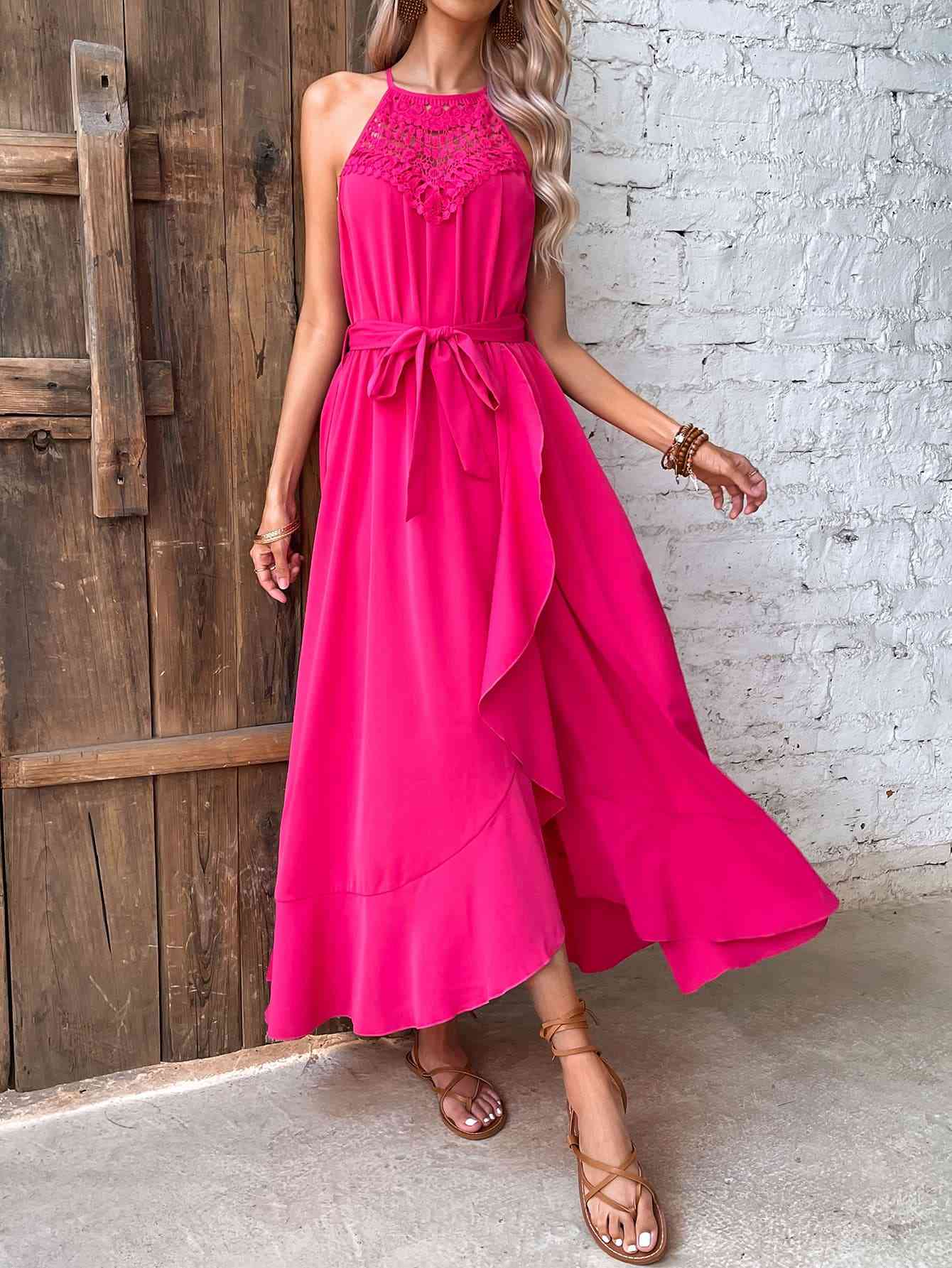  Neck Tie Belt Dress -BazaarBey - www.shopbazaarbey.com