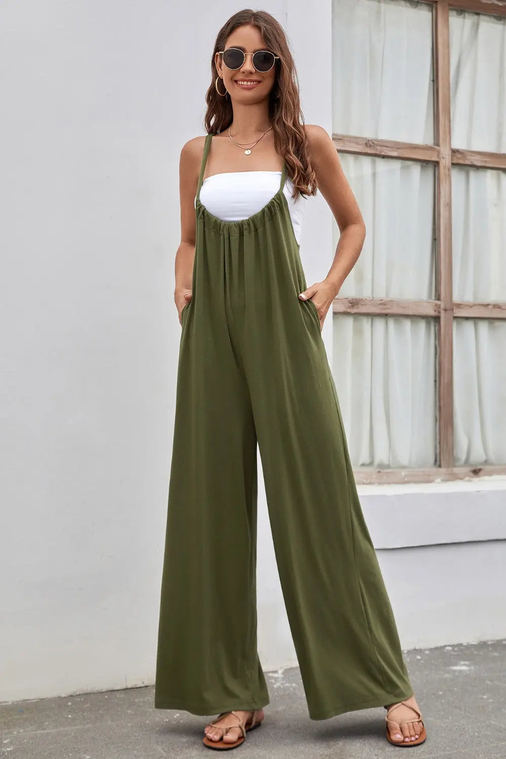 BazaarBey Tied Spaghetti Strap Wide Leg Jumpsuit 