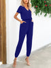 Short Sleeve V-Neck Jumpsuit with Pockets Trendsi