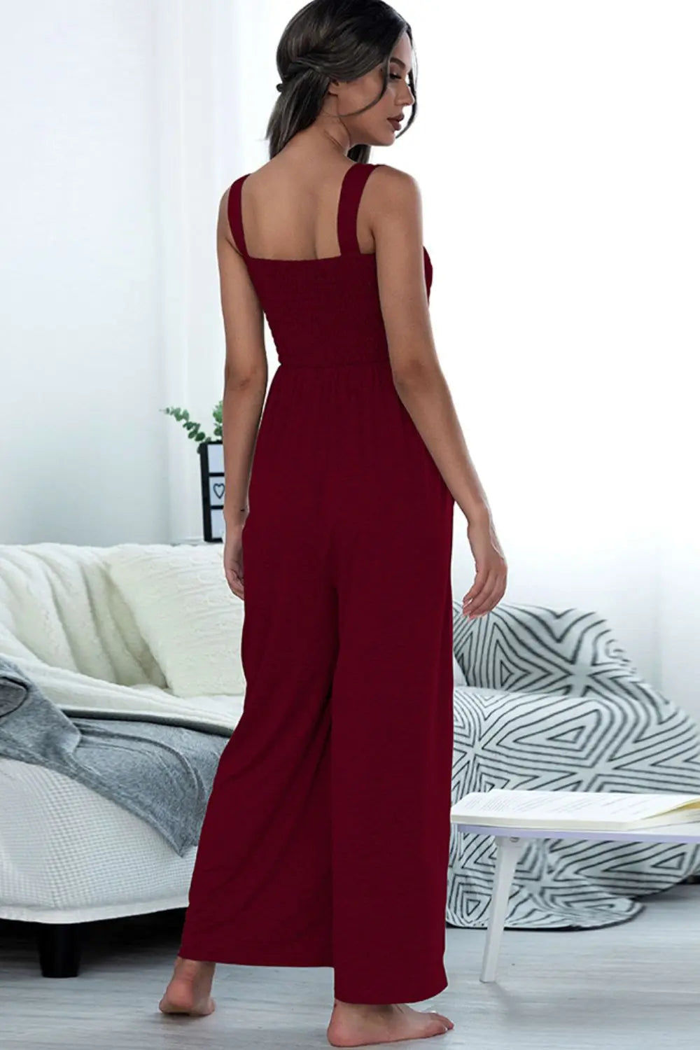 Square Neck Sleeveless Pocket Jumpsuit Trendsi
