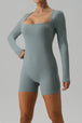 Square Neck Long Sleeve Active Romper Trendsi