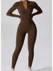 Zip Up Mock Neck Long Sleeve Jumpsuit Trendsi