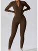 Zip Up Mock Neck Long Sleeve Jumpsuit Trendsi