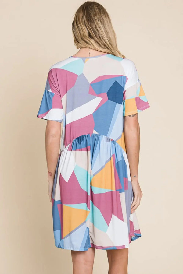  Ruched Color Block Short Sleeve Dress -BazaarBey - www.shopbazaarbey.com
