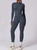 Zip Up Mock Neck Long Sleeve Jumpsuit Trendsi