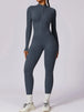 Zip Up Mock Neck Long Sleeve Jumpsuit Trendsi