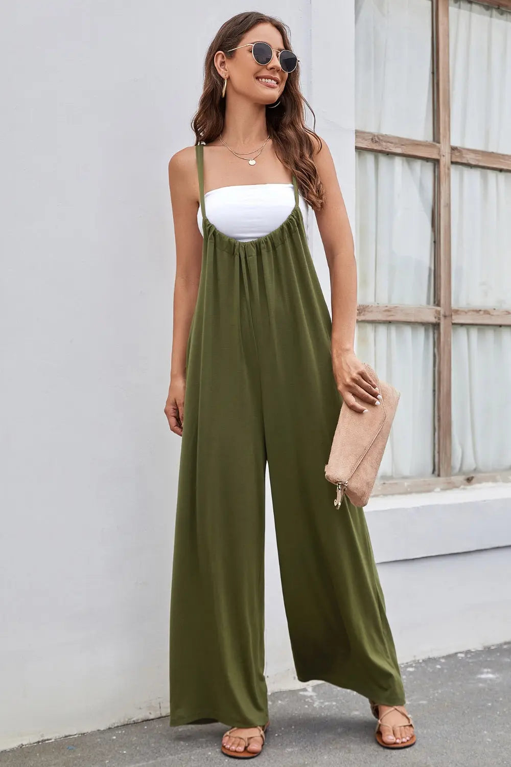 Tied Spaghetti Strap Wide Leg Jumpsuit Trendsi