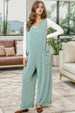 Ribbed V-Neck Wide Leg Jumpsuit with Pockets Trendsi