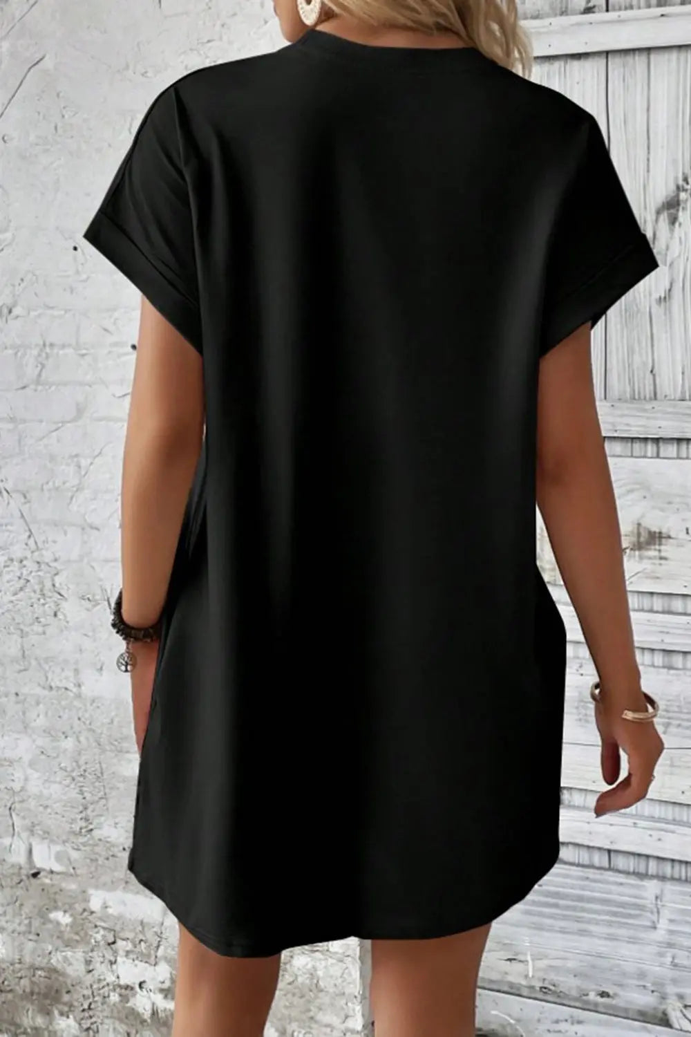 Pocketed Round Neck Short Sleeve Dress -BazaarBey - www.shopbazaarbey.com