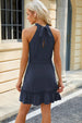 Ruched  Neck Tie Waist Mini Dress -BazaarBey - www.shopbazaarbey.com