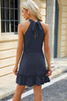 Ruched  Neck Tie Waist Mini Dress -BazaarBey - www.shopbazaarbey.com