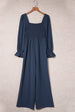 Smocked Long Flounce Sleeve Square Neck Jumpsuit Trendsi