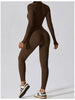 Zip Up Mock Neck Long Sleeve Jumpsuit Trendsi