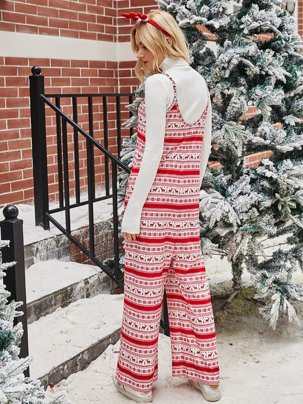 Christmas Color Contrast Wide-Legged Jumpsuit Trendsi