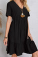 Full Size Ruched V-Neck Short Sleeve Dress -BazaarBey - www.shopbazaarbey.com