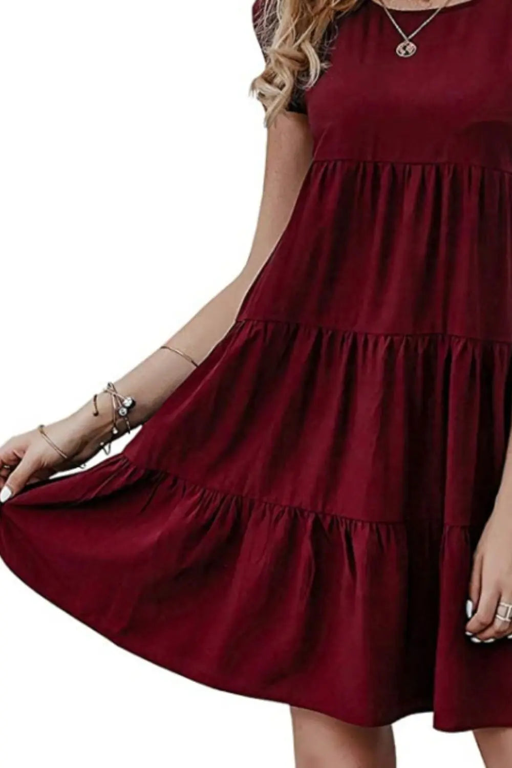 Ruffled Round Neck Cap Sleeve Mini Dress -BazaarBey - www.shopbazaarbey.com