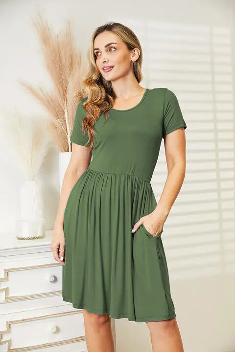  Full Size Short Sleeve Dress with Pockets -BazaarBey - www.shopbazaarbey.com