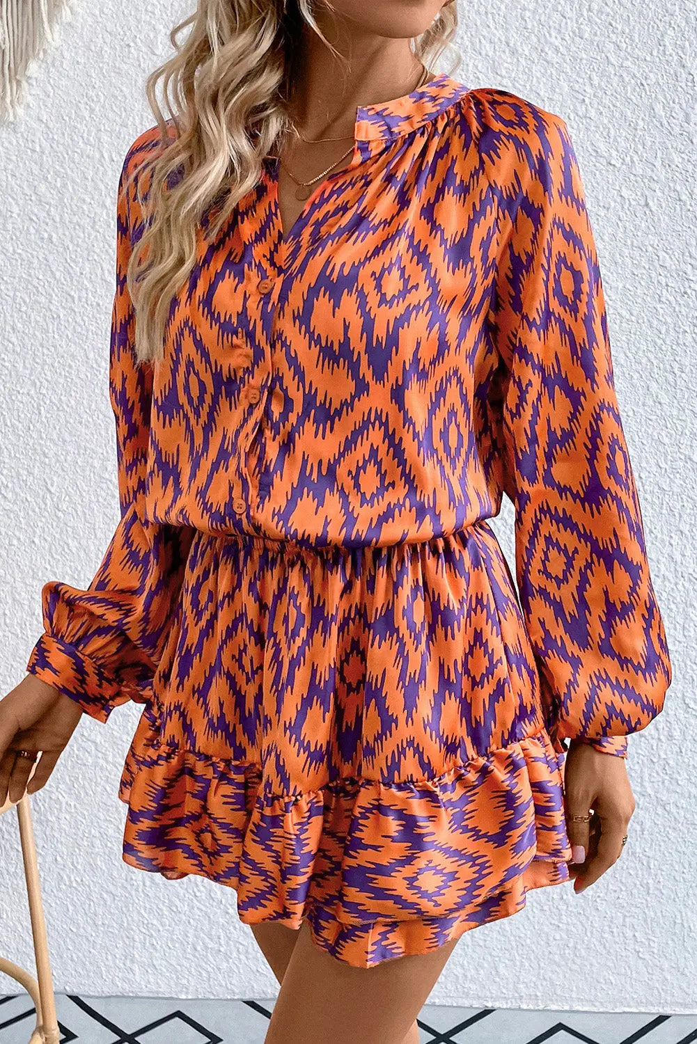 Geometric Notched Neck Romper Trendsi