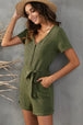 V-Neck Short Sleeve Tie Belt Romper with Pockets Trendsi