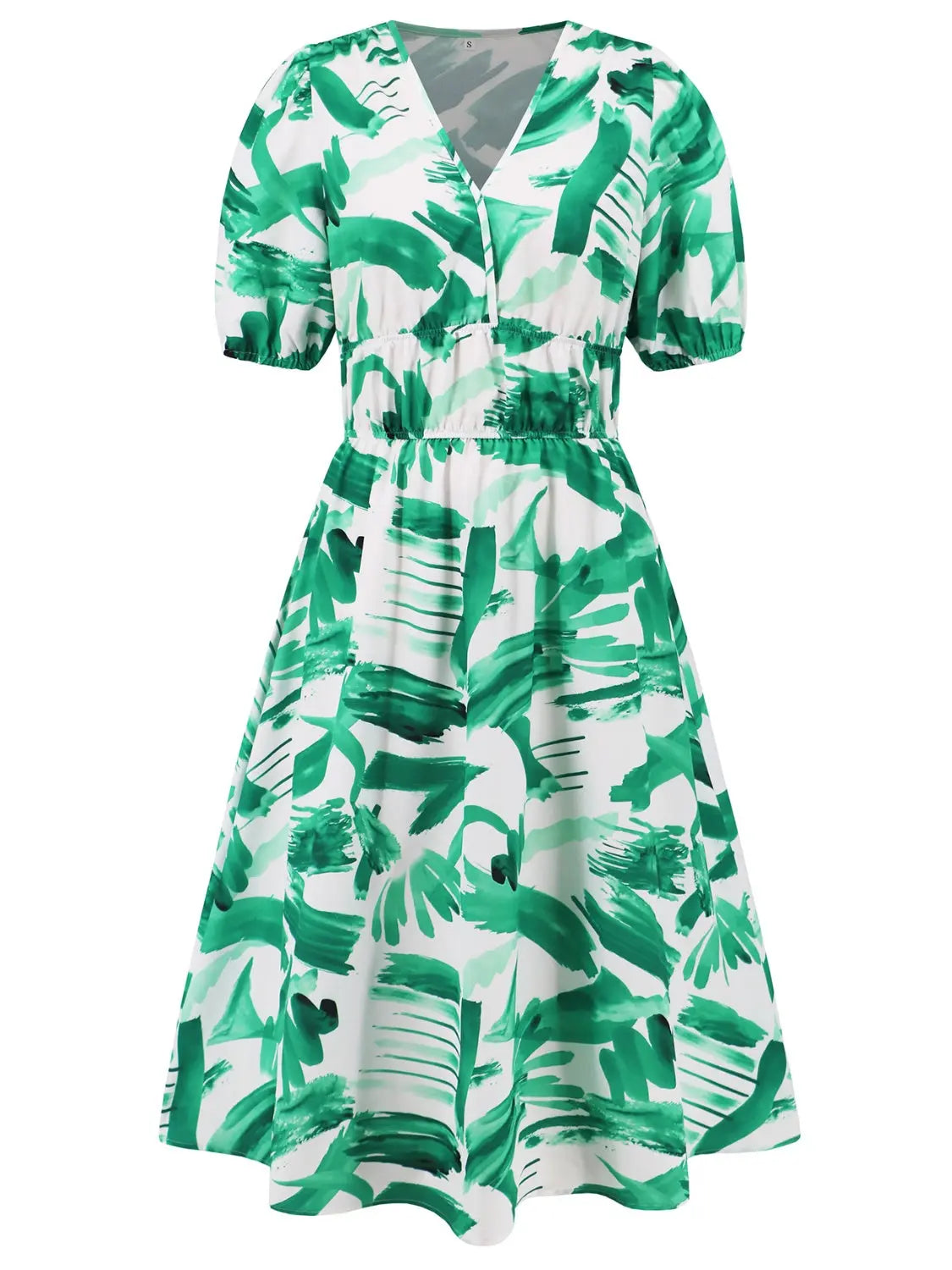 Ruched Printed  Short Sleeve Dress -BazaarBey - www.shopbazaarbey.com
