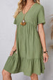 Full Size Ruched V-Neck Short Sleeve Dress -BazaarBey - www.shopbazaarbey.com