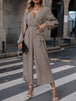 Printed Surplice Neck Tie Waist Wide Leg Jumpsuit Trendsi
