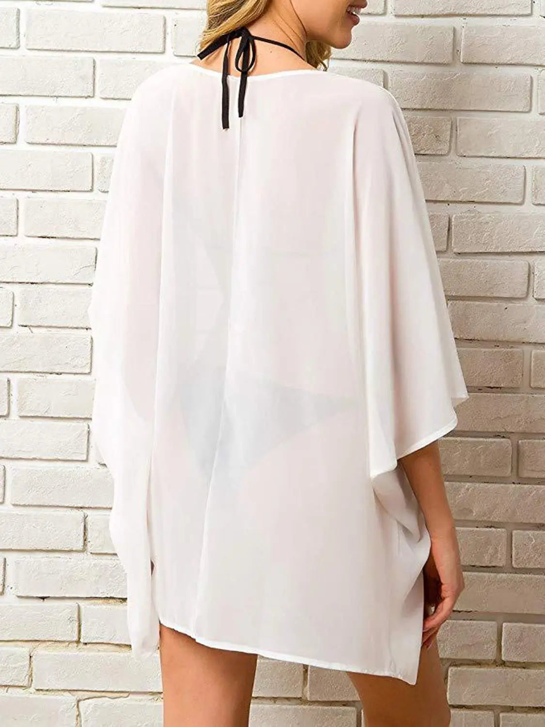 Open Front Half Sleeve Cover-Up Trendsi