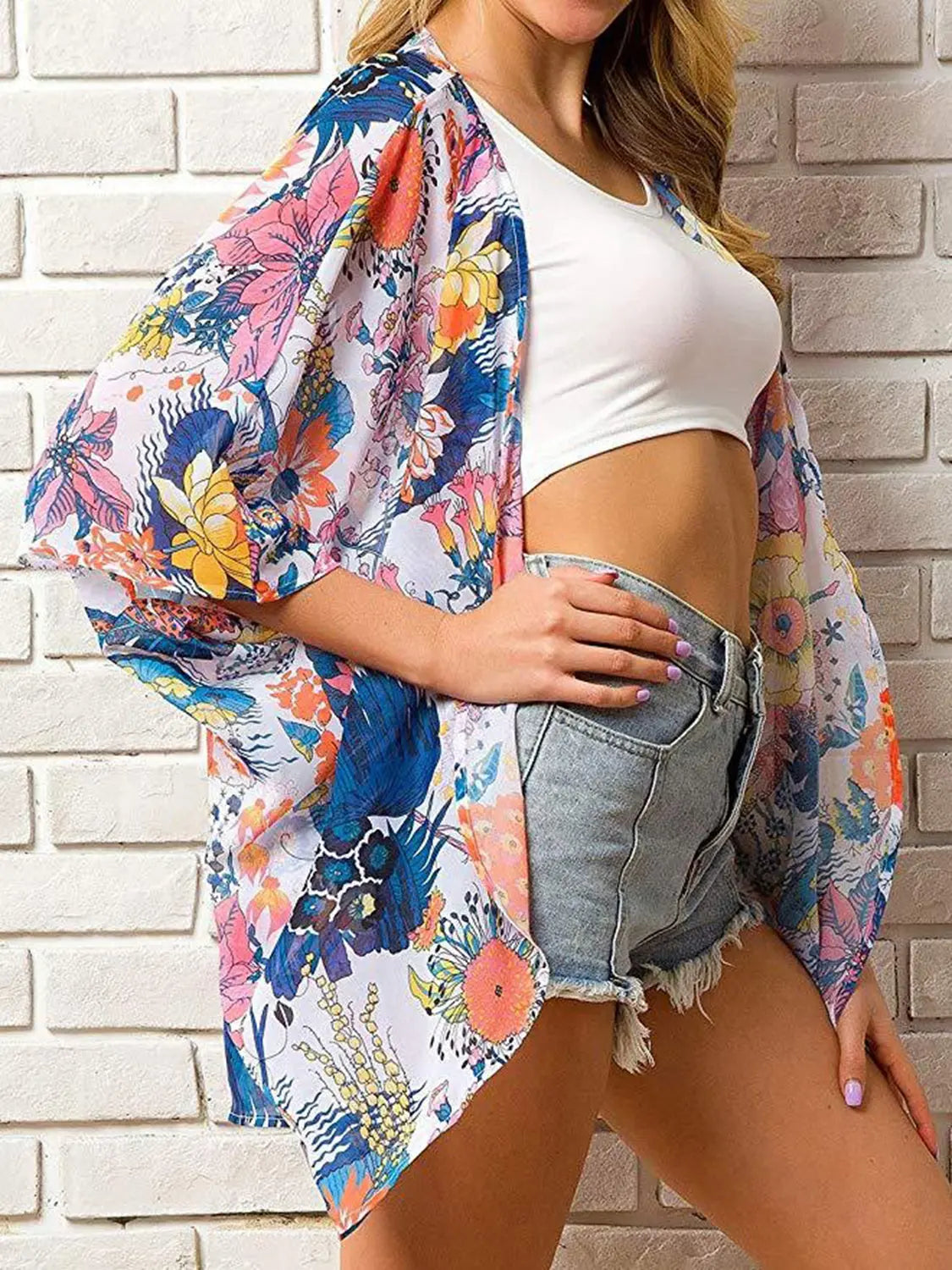 Open Front Half Sleeve Cover-Up Trendsi