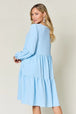  Full Size V-Neck Balloon Sleeve Tiered Dress -BazaarBey - www.shopbazaarbey.com