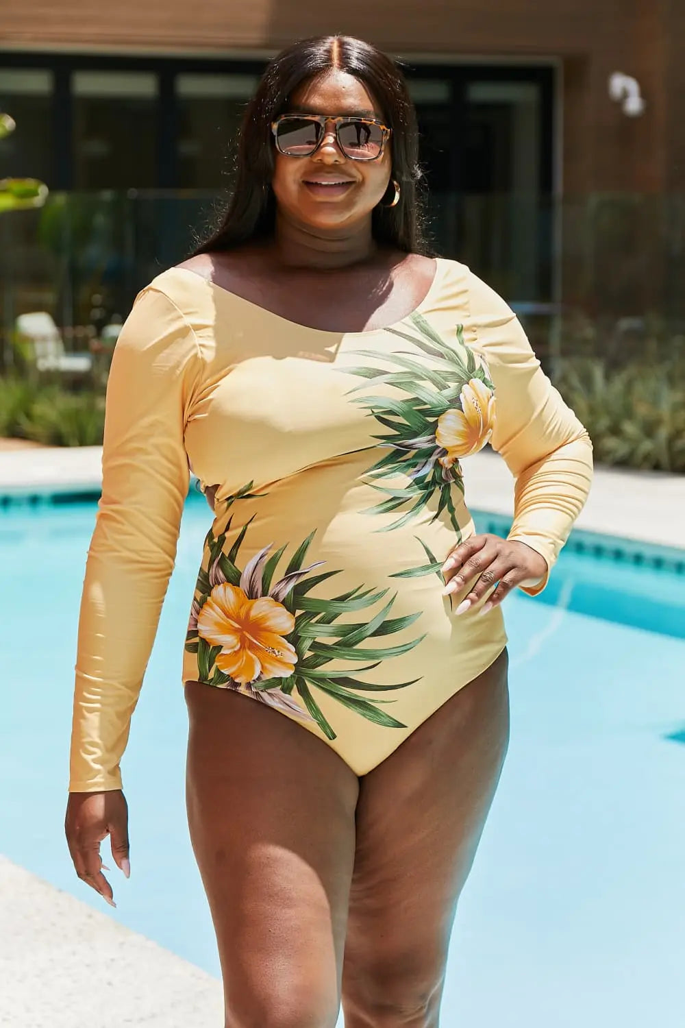  Swim Cool Down Longsleeve One-Piece Swimsuit Trendsi