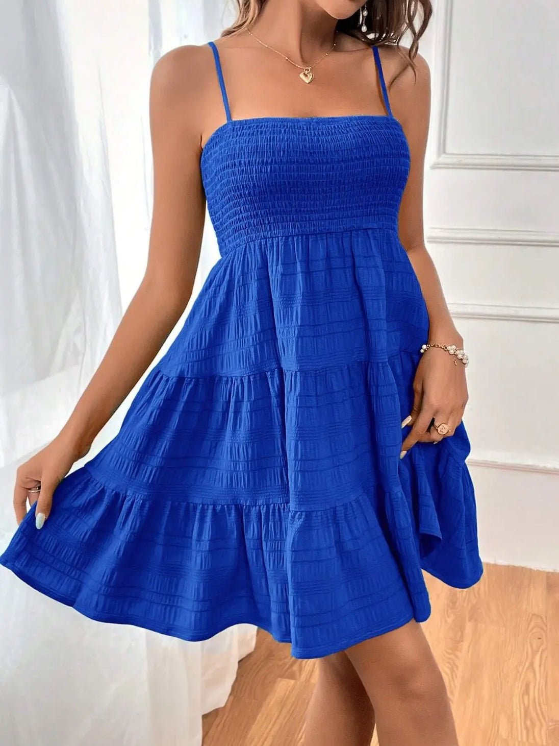 Smocked Tiered Sleeveless Mini Dress -BazaarBey - www.shopbazaarbey.com